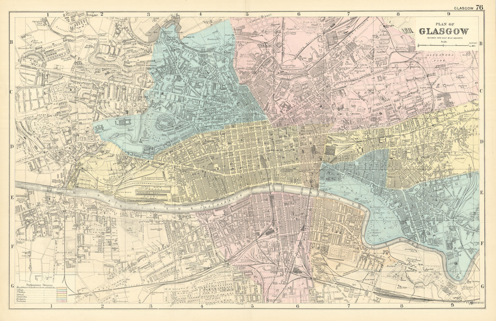 GLASGOW antique town city plan GW BACON 1891 old map chart